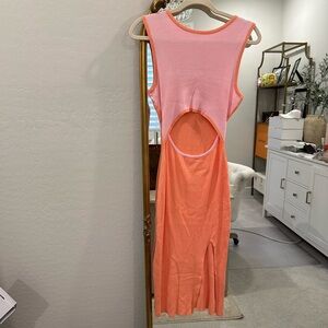 Color Blocking Midi Dress with Cutout